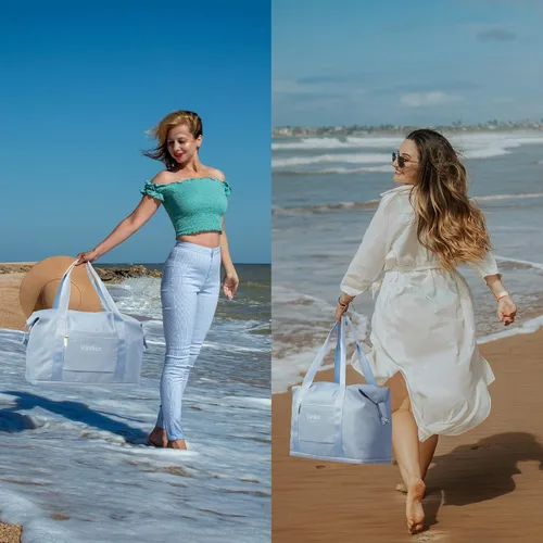 Vista 6 de Vankor - Bolsa de lona para viajes, impermeable, bolsa de viaje portátil para mujer, Azul, Elegante