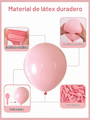 Vista 4 de Globos rosa claro, 125 piezas de diferentes tamaños de 8, 12, 10, 5 pulgadas, kit de arco de globos rosa pálido pastel para princesa, cumpleaños
