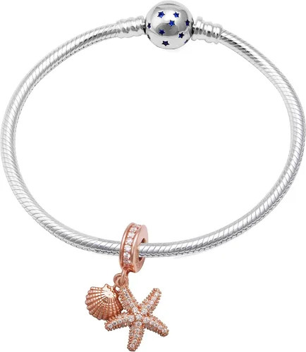Vista 3 de Abalorios de estrella de mar de mar de plata de ley 925 colgantes espaciadores con piedra CZ para pulseras Pandora
