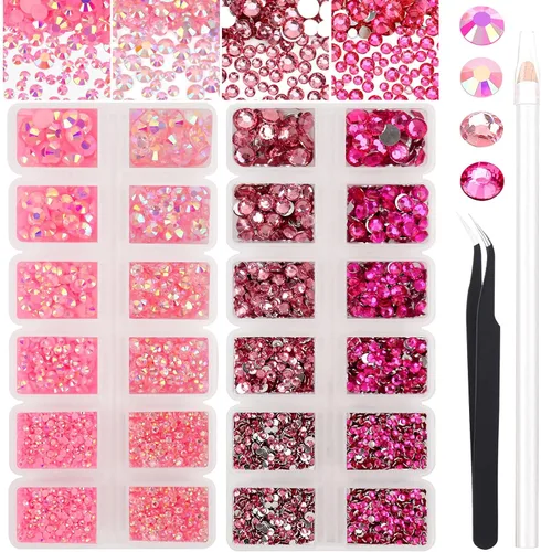 Vista 27 de 27000PCs Resin Rhinestones Kit, 2-6mm Crystal Diamond Gems with Picker Pencil, Tweezer & 2 Glue Bottles, Flatback Rhinestone Set for Diamond