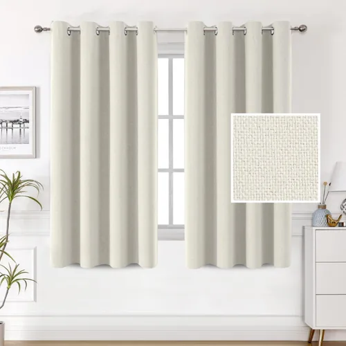 Vista 20 de H.VERSAILTEX Cortinas de lino 100% opacas, cortinas térmicas para sala de estar, cortinas de arpillera texturizadas con ojales de lino de doble