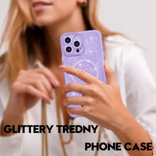 Vista 5 de oakxco Funda con Purpurina para iPhone 13 Pro Funda de Teléfono de Silicona Compatible con Magsafe, Femenina Linda Brillante con Lentejuelas