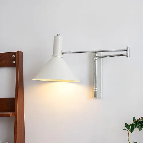 Vista 9 de Aplique de pared Bauhaus con brazo articulado, Aplique industrial cromado, luz de lectura ajustable para mesilla de noche, lámpara de metal moderno
