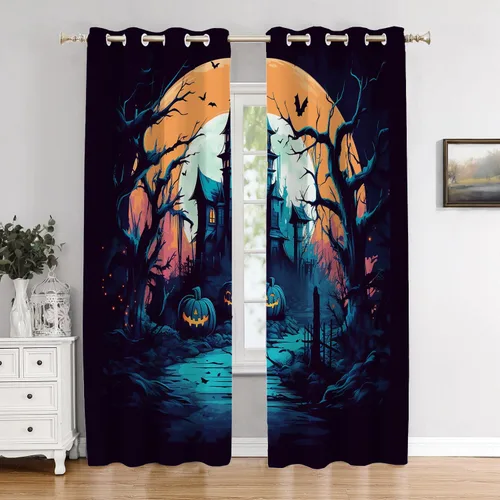 Vista 30 de Cortinas opacas de poliéster multicapa marrón con diseño de bosque natural, 2 unidades, 26 x 24 pulgadas