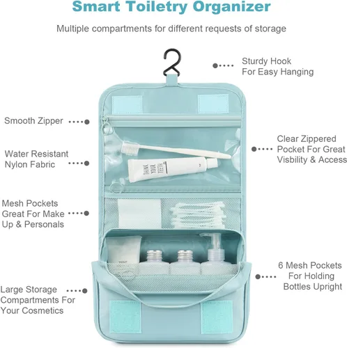 Vista 3 de Mossio Neceser colgante Organizador grande de viaje de maquillaje cosmético para hombres y mujeres con gancho resistente