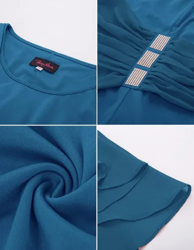 Vista 7 de Hanna Nikole Vestidos de lentejuelas para mujer, de gasa, con volantes, manga de capa, para fiesta, club, cóctel