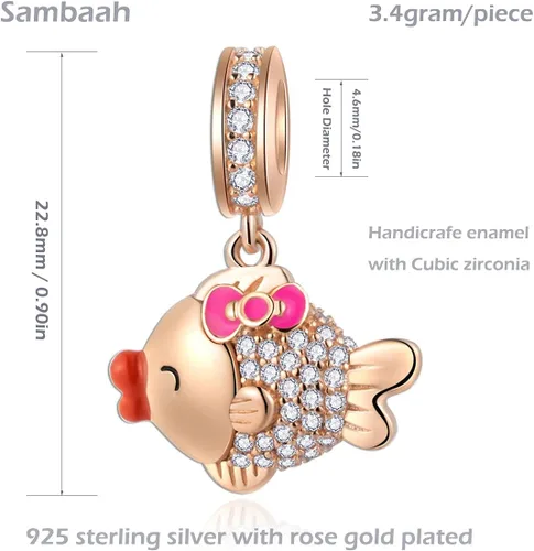 Vista 2 de Abalorios de oro rosa de plata esterlina para pulseras estilo Pandora - Cumpleañoscorazónala de ángelplumaestrella