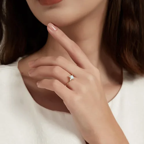 Vista 4 de SHINYSO Anillo de boda chapado en oro de 14 quilates para mujer, anillos finos y apilables, ópalo delicado con circonita cúbica, anillo