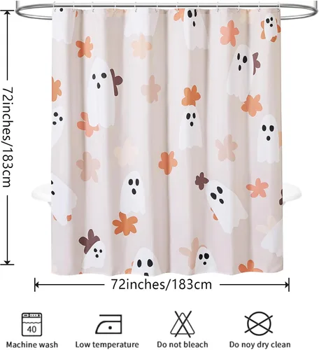 Vista 7 de Juego de cortina de ducha de baño con fantasmas florales con ganchos, cortinas de ducha de tela resistente de 180 GSM, 72 x 72 pulgadas, bonita