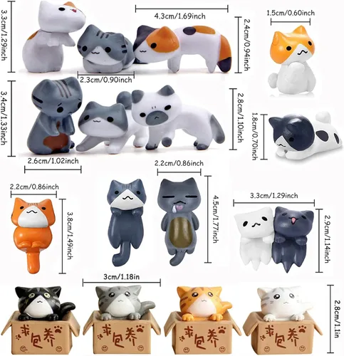 Vista 2 de 16 piezas de bonitas figuras de gato para decoración de pasteles, bonito gatito de hadas, jardín, micro paisaje, adorable estatua de animales