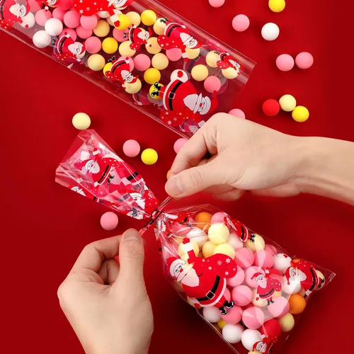 Vista 4 de 120 bolsas de regalo de Navidad, bolsas de celofán de Navidad, bolsas de dulces, bolsas de golosinas con 200 lazos giratorios para fiestas