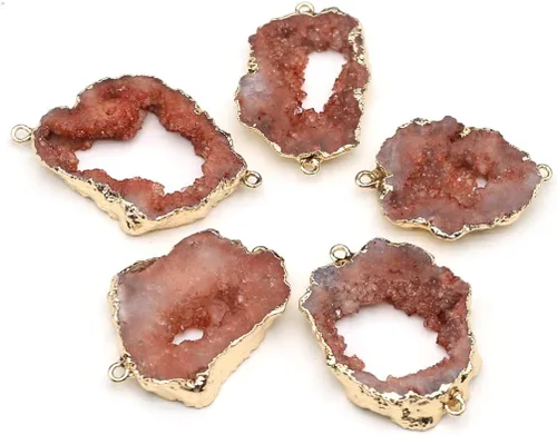 Vista 9 de LE SKY Conectores de piedra natural coloridos irregulares druzy geoda ágata borde dorado encanto de enlace de piedra para hacer joyas collar