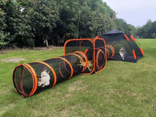 Vista 12 de Tienda túnel plegable 6 en 1 para gatos y perros, tienda para mascotas al aire libre emergente, corral jaula cercas casa para mascotas (Estilo 1)