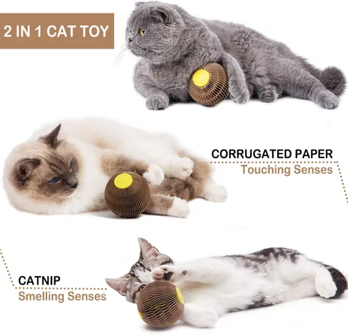Vista 3 de AREIIA Bola de Hierba Gatera para Gatos Bola Rellenable con Rascador Fiebre Felina Juguetes para Reducir la Obesidad y la Soledad CSB01BR