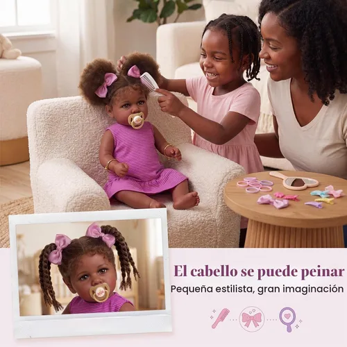 Vista 4 de JIZHI - Muñecas de bebé Reborn negras de 22 pulgadas, muñeca realista con accesorios