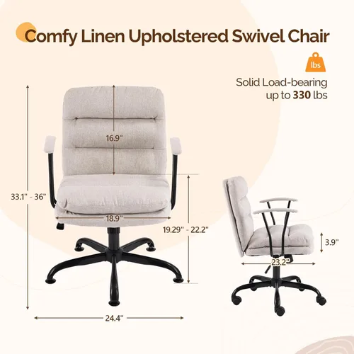 Vista 2 de VINGLI Sillas de Oficina Cómodas con/sin Ruedas, Base Dual, Reposabrazos Desmontables, Silla Ajustable y Giratoria Cómoda para Computadora, Uñas