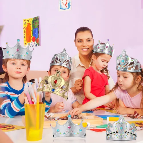 Vista 6 de Yaomiao 44 coronas de espuma para niños, tiaras de princesa, coronas de diamantes a granel, kits de fabricación de calcomanías para suministros