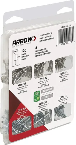 Vista 8 de Arrow RK6120 - Kit surtido de remaches para metal, tela, cuero y reparación de automóviles, aluminio y acero, 18 pulgadas, paquete de 120