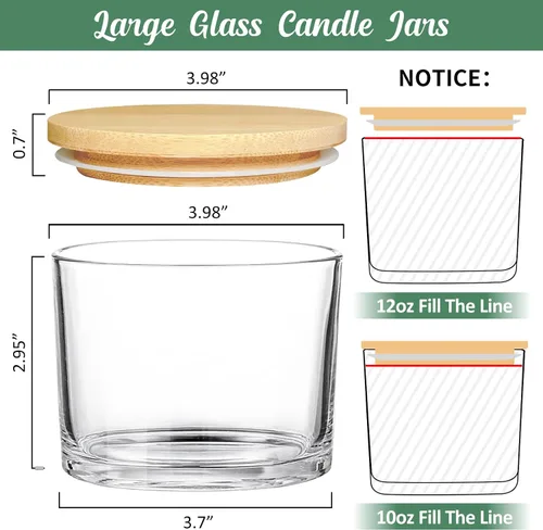 Vista 2 de SUPMIND Tarros de vela de 12 onzas para hacer velas, paquete de 8 tarros vacíos grandes de vidrio transparente con tapas de bambú, recipiente
