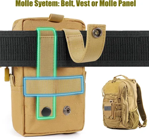 Vista 5 de SOWHUP Bolsa Táctica Molle Pequeña con Funda para Celular, Organizador de Gadgets EDC para Cintura