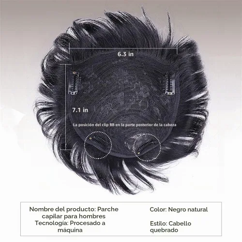 Vista 3 de Pelo corto para hombre, cabello humano real, clip en piezas de cabello para cubrir la pérdida de cabello blanco, tupé de 6.3x7.1 in, hecho a mano