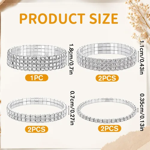 Vista 4 de Conjunto de 7 pulseras de diamantes de imitación para mujer