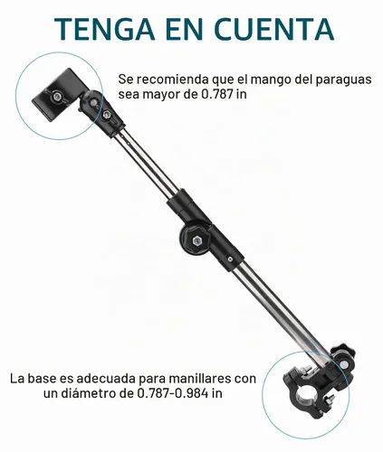 Vista 6 de Portaparaguas para bicicleta para silla de ruedas y andador, abrazadera ajustable de acero inoxidable resistente - Se adapta a tubos de 0.8-1