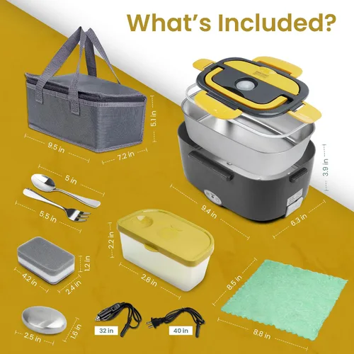 Vista 2 de Fiambrera eléctrica de 80 W para adultos – Lonchera térmica y calentador de alimentos portátil con recipiente de acero inoxidable de 1.5 L Gris