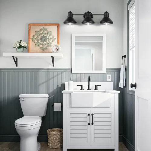 Vista 7 de Bairth - Lámpara de baño, 3 luces de metal negro sobre espejo