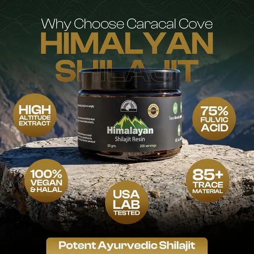 Vista 3 de Shilajit orgánico puro del Himalaya de grado dorado para hombres y mujeres, Himalaya 75%+ ácido fúlvico y 85+ oligominerales, resina para energía e