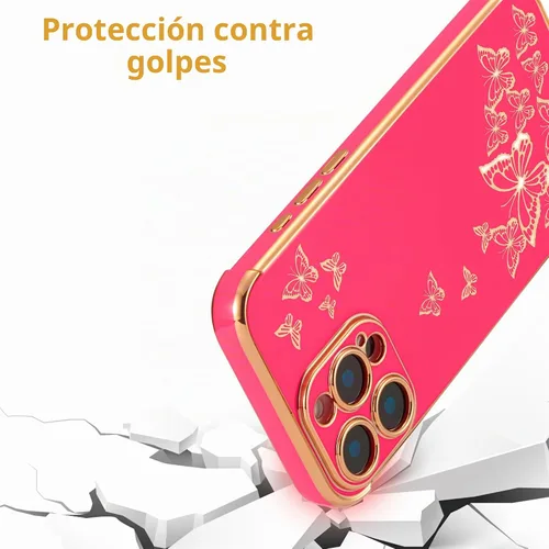 Vista 5 de ZTOFERA Funda protectora para iPhone 16 Pro, funda protectora para mujer, linda mariposa galvanizada, borde dorado, a prueba de golpes, delgada