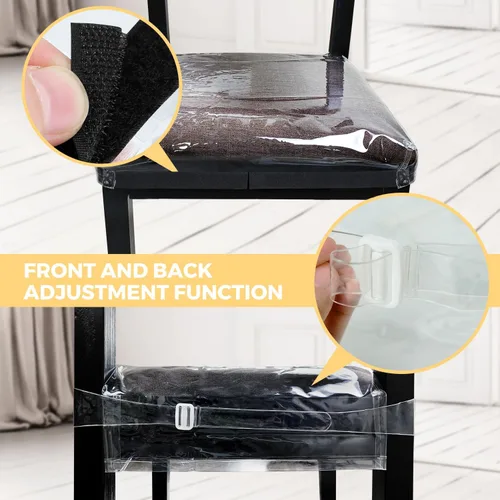 Vista 3 de Paquete de 2 fundas de plástico grandes para sillas de comedor, protectores de asiento transparentes con correa de cinturón ajustable para asientos