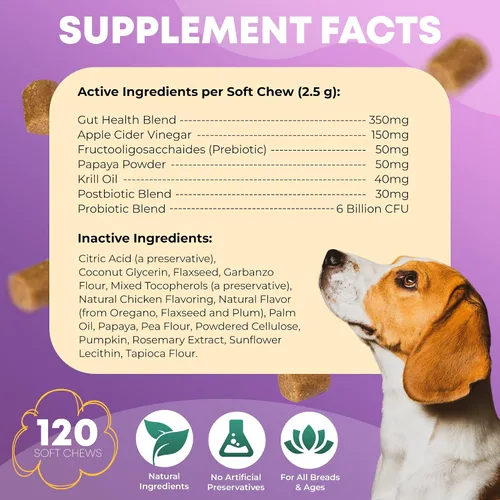 Vista 2 de Probióticos para perros para la salud digestiva – 120 masticables para perros – Probióticos para perros – Probióticos para perros – Probióticos