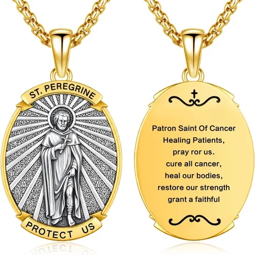 Vista 56 de Collar con colgante de amuleto de medalla de San de plata 10A-St Michael Oval