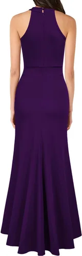 Vista 2 de WOOSEA Vestido largo de cóctel de noche con cuello alto y sin mangas para mujer