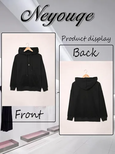 Vista 8 de NEYOUQE Sudaderas de moda para mujer, para otoño e invierno, con botones de un cuarto, sudaderas casuales de moda con cuello redondo