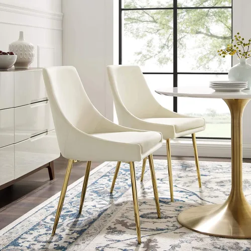 Vista 2 de Modway Viscount Performance - Sillas de comedor de terciopelo, juego de 2, color dorado marfil