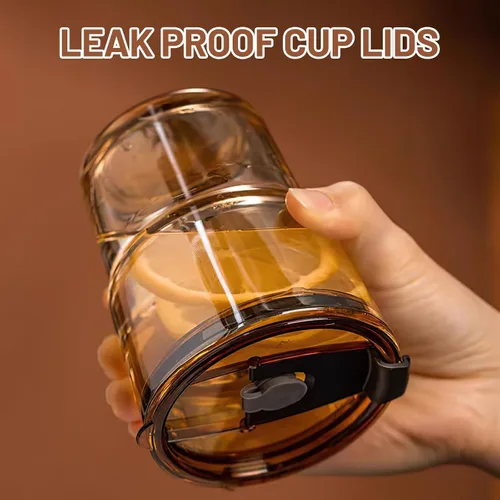 Vista 3 de Luxfuel Vaso Tumbler de Agua de Vidrio de 13 onzas con Pajita y Tapa, Tazas Reutilizables para Café Helado, Té Helado, Vaso Tumbler de Vidrio