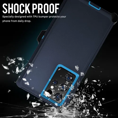 Vista 6 de Funda para Samsung Galaxy S22 Ultra 5G, azul almirante con clip para cinturón, grado militar, resistente al agua, a prueba de golpes, a prueba