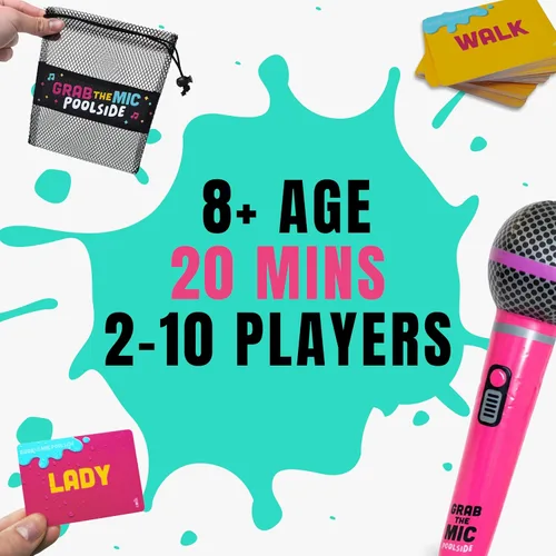 Vista 4 de Agarra el micrófono junto a la piscina - Juego de karaoke impermeable para Canta con el micrófono inflable, tarjetas impermeables, 2-10 jugadores, a