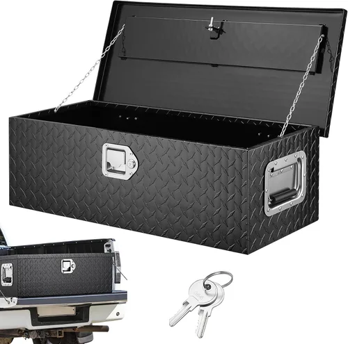 Vista 10 de VEVOR Caja de Herramientas de Aluminio Resistente para Cama de Camión, Caja de Herramientas con Placa Estriada con Mango Lateral y Llaves de Negro