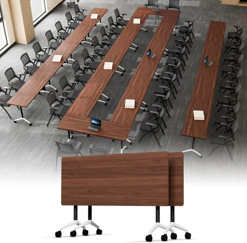 Vista 21 de Mesa de conferencias plegable, mesa modular moderna para sala de conferencias con ruedas para 8-16 personas, mesas de entrenamiento plegables