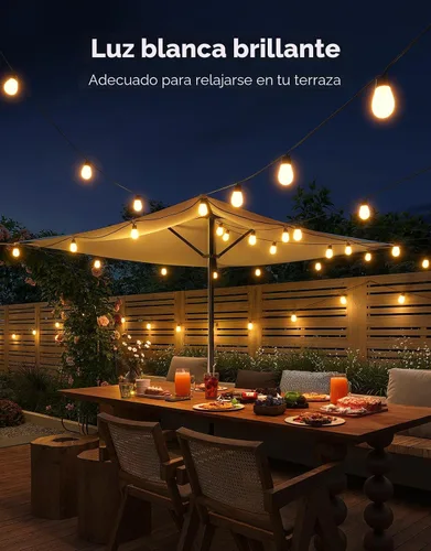 Vista 5 de Govee Guirnalda de luces S14 para exteriores, luces inteligentes RGBIC de 48 pies de color blanco cálido con 15 bombillas LED, 111 modos de escena