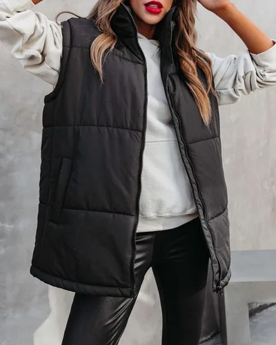 Vista 2 de Danedvi Chaleco acolchado sin mangas para mujer, con cremallera, cuello alto, con bolsillos, para exteriores