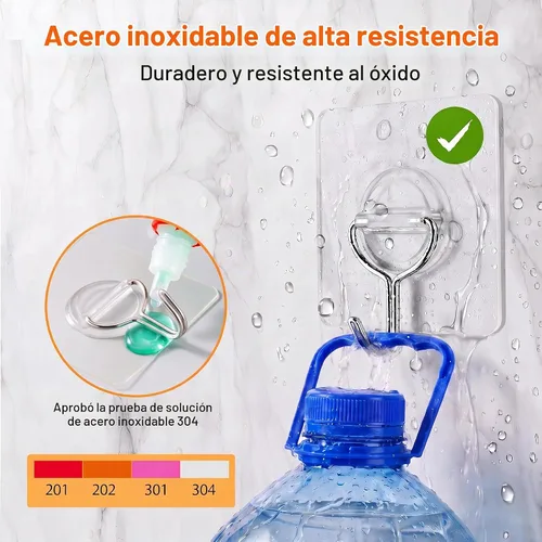 Vista 4 de Ganchos de Pared Adhesivos para Colgar de Servicio Pesado 33lb(Máx), Impermeables y Resistentes al Óxido Ganchos Autoadhesivos Transparentes