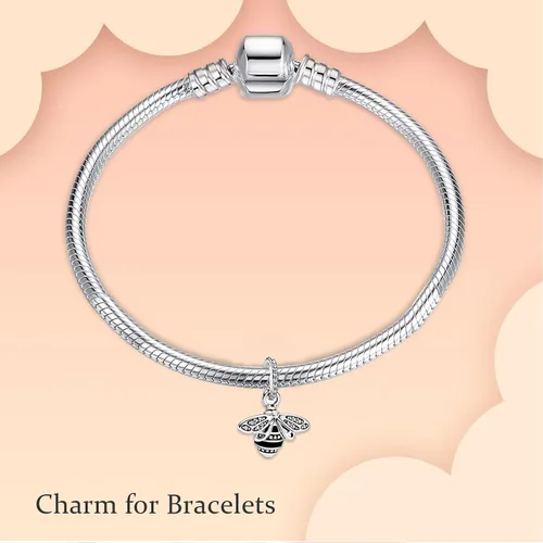 Vista 4 de NJXINJIABO Abalorio de plata de ley 925 para pulseras y collares, lindos animales, cerdo, mariposa, gusano brillante, flor, colgante, joyería