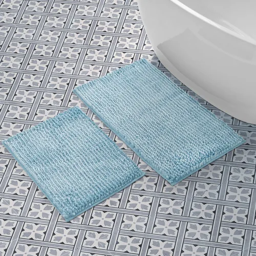 Vista 16 de Laura Ashley - Juego de 2 tapetes de baño de chenilla suave, 20 x 34 pulgadas, color azul