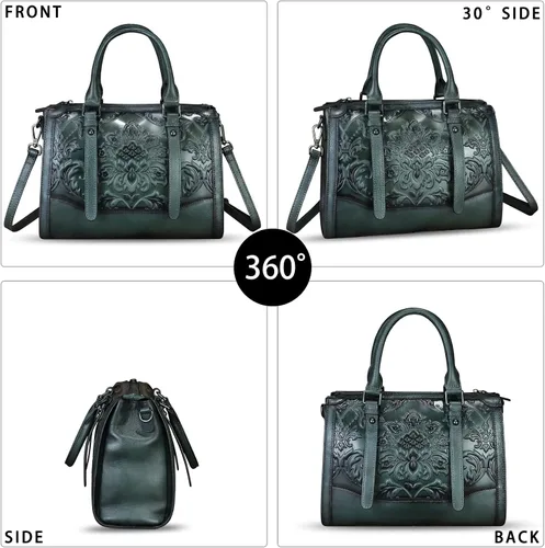 Vista 2 de Bolso de cuero genuino para mujer, bolso de cuero en relieve, bolso con asa superior, bolso hecho a mano, bolso cruzado hobo