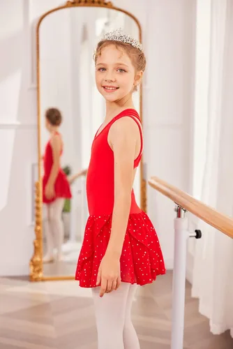 Vista 5 de Zaclotre Leotardos de gimnasia para niñas, con tirantes cruzados, brillantes vestidos de baile de ballet con espalda hueca y falda para disfraz