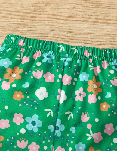 Vista 5 de Fullfamous Conjunto de mameluco y pantalón de manga larga con volantes para niña de 3 piezas